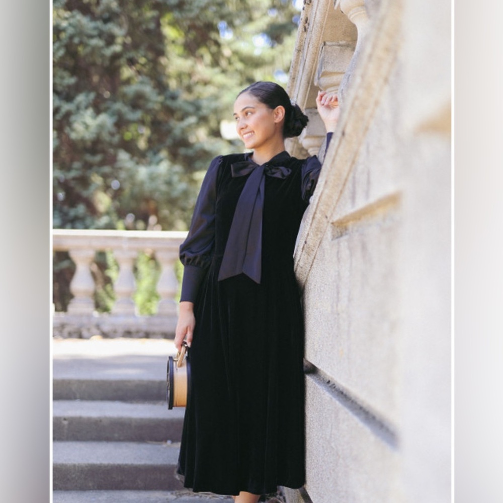 Dainty Jewells! Black Velvet and Satin dress!